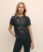 Relaxed Short-Sleeve Semi-Sheer Lace Top / Brooks Brothers Sale