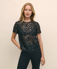 Relaxed Short-Sleeve Semi-Sheer Lace Top / Brooks Brothers Sale