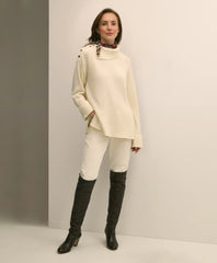 Relaxed Wool-Blend Foldover Snap Collar Sweater / Brooks Brothers Sale