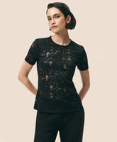 Semi-Sheer Short-Sleeve Top in Floral Lace / Brooks Brothers Shirts