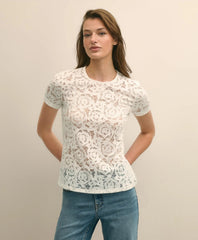 Semi-Sheer Short-Sleeve Top in Floral Lace / Brooks Brothers Shirts