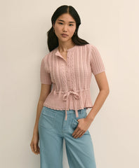 Short-Sleeve Pointelle Peplum Cardigan / Brooks Brothers Women