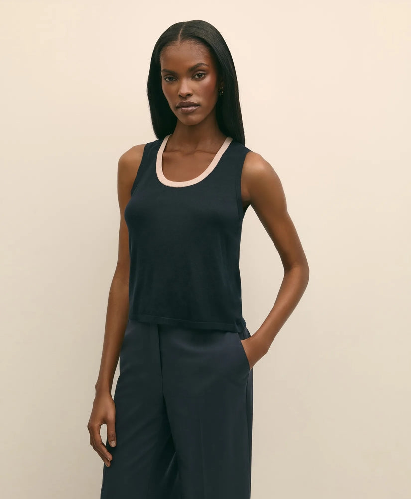 Silk-Blend Tipped Sleeveless Sweater Shell / Brooks Brothers Sale