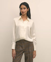 Silk Charmeuse Pintucked Blouse / Brooks Brothers Shirts