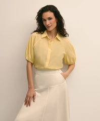 Silk-Cotton Elbow-Bubble-Sleeve Shirt / Brooks Brothers Shirts