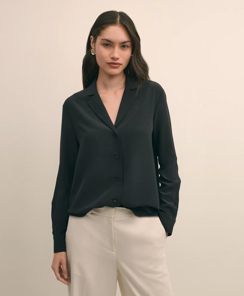 Silk Crepe Notch-Collar Blouse / Brooks Brothers Shirts