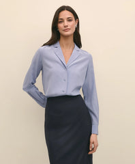 Silk Crepe Notch-Collar Blouse / Brooks Brothers Shirts