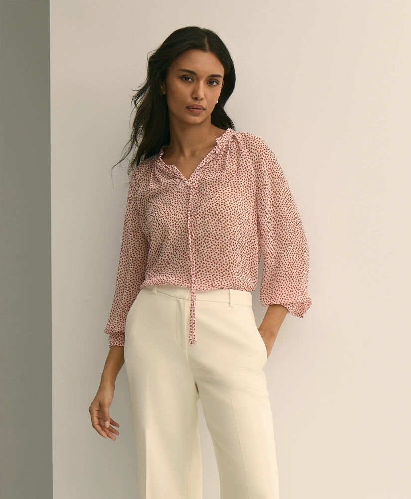 Silk Georgette Heart-Motif Peasant Blouse / Brooks Brothers Sale