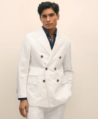 Slim Fit Cotton-Linen Herringbone Double-Breasted Suit Jacket / Brooks Brothers Tailored