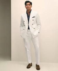 Slim Fit Cotton-Linen Herringbone Single-Pleat Suit Pants / Brooks Brothers Tailored