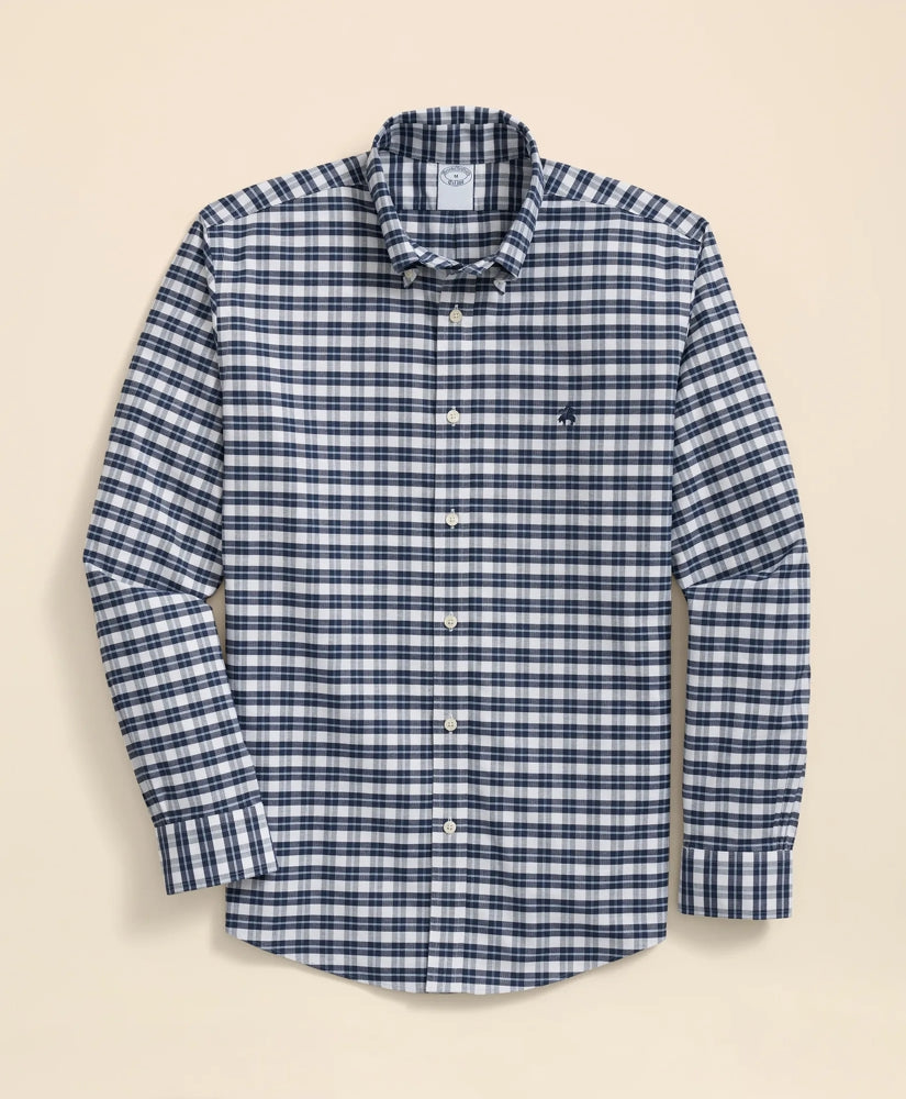 Stretch Cotton Non-Iron Oxford Polo Button Down Collar, Checked Shirt / Brooks Brothers Sale