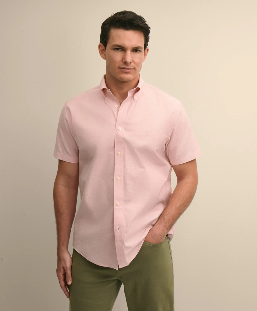 Stretch Cotton Non-iron Oxford Polo Button Down, Short Sleeve Sport Shirt / Brooks Brothers Men