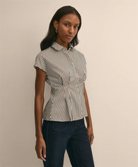 Cotton Sateen Stripe Peplum Shirt / Brooks Brothers Women