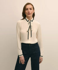 Viscose Contrast Tie-Neck Blouse / Brooks Brothers Sale