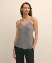 V-Neck Glen Plaid Print Camisole in Washable Silk Charmeuse / Brooks Brothers Sale