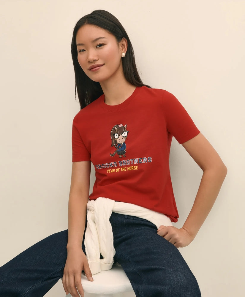 Women's Lunar New Year 100% Cotton Graphic T-Shirt / Brooks Brothers Sale