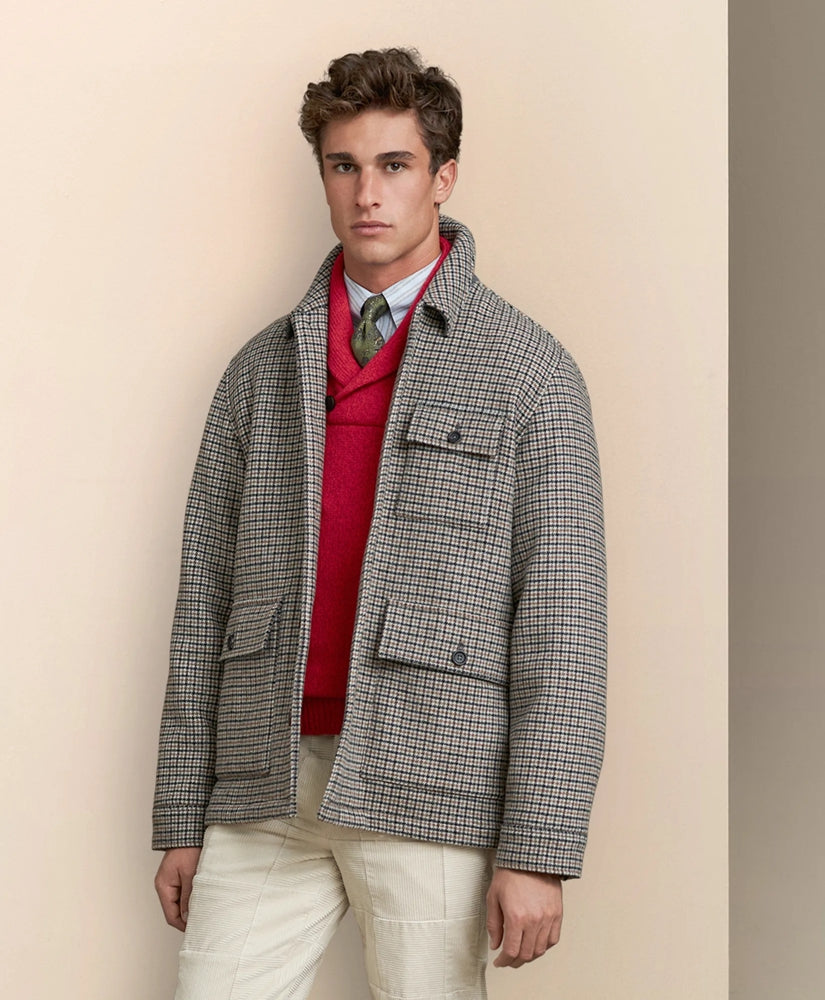 Wool Blend Double-Faced Guncheck Walking Coat / Brooks Brothers Sale