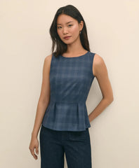 Wool-Silk Blend Sleeveless Plaid Peplum Top / Brooks Brothers Sale