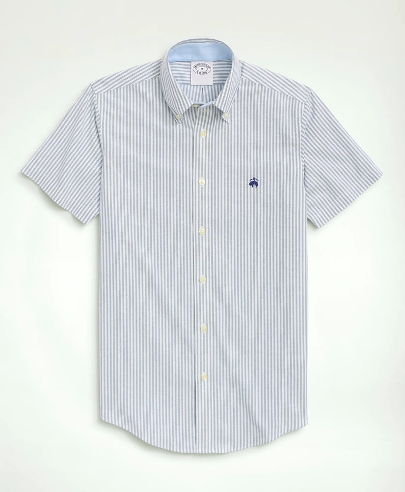 Stretch Non-Iron Oxford Button-Down Collar, Bengal Stripe Short- Sleeve Sport Shirt / Brooks Brothers Men