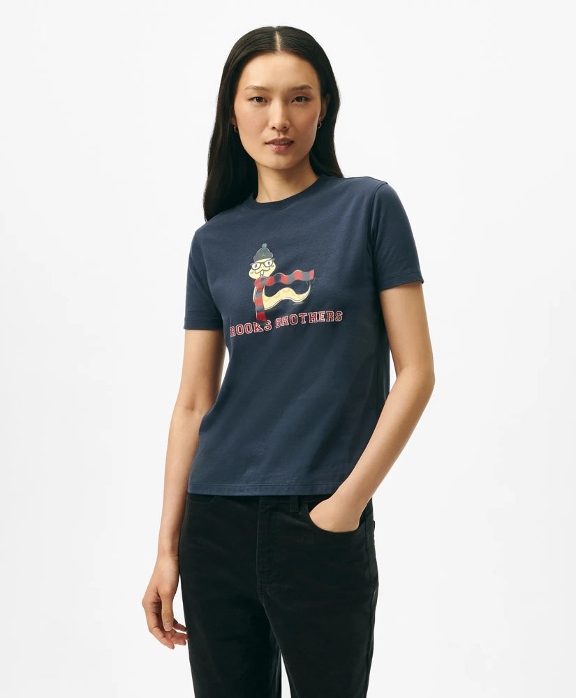 Women's Lunar New Year Cotton Snake Motif T-Shirt / Brooks Brothers Sale