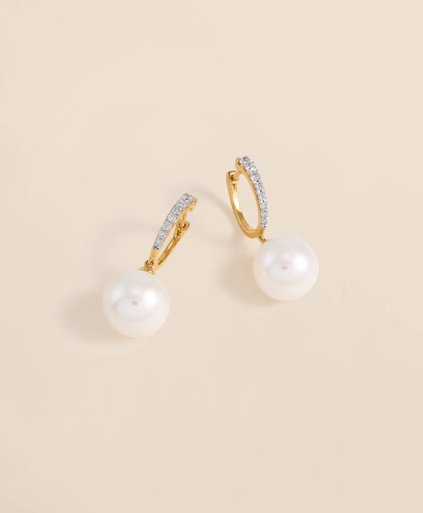 14k Gold Pearl Hoop Earrings / Brooks Brothers Women