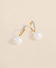 14k Gold Pearl Hoop Earrings / Brooks Brothers Women