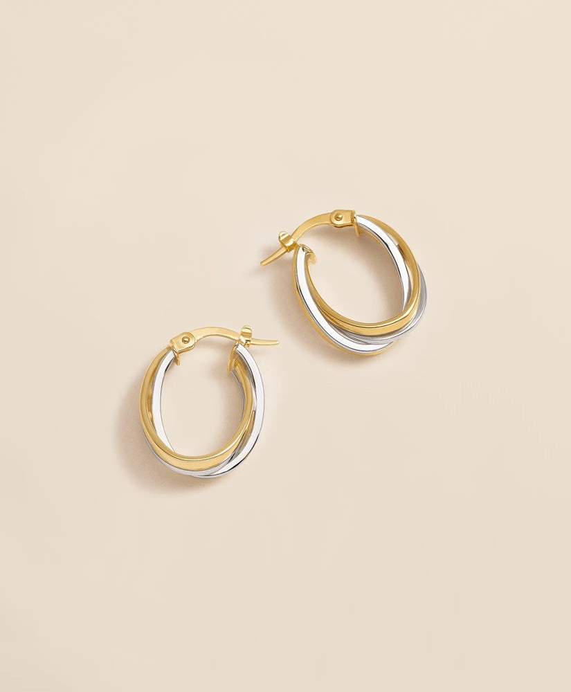 14k Yellow-White Gold Hoop Earrings / Brooks Brothers Women