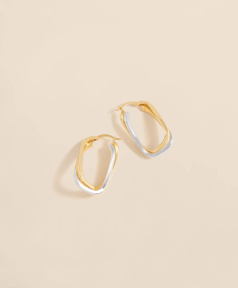 14k Yellow-White Gold Hoop Earrings / Brooks Brothers Women