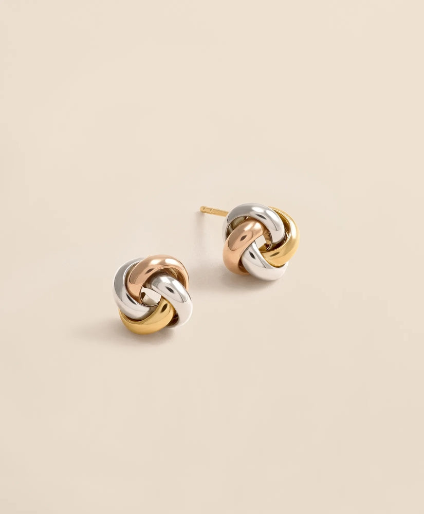 14k Yellow-White-Rose Gold Knot Stud Earrings / Brooks Brothers Women