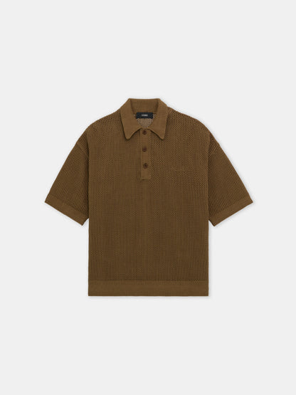 Amiri Crochet Mesh Polo - Espresso | Amiri Online