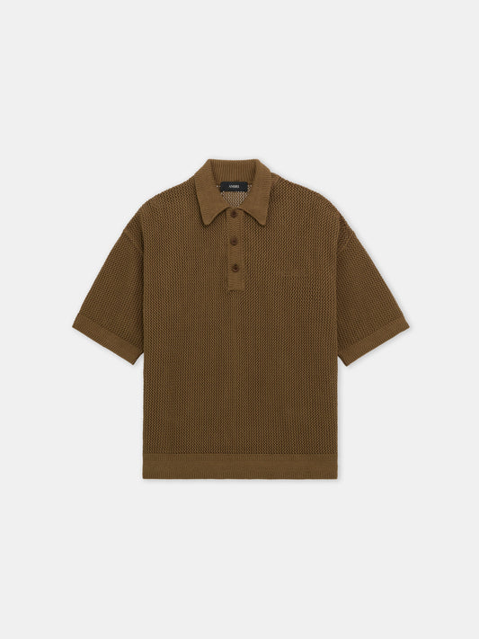 Amiri Crochet Mesh Polo - Espresso | Amiri Online