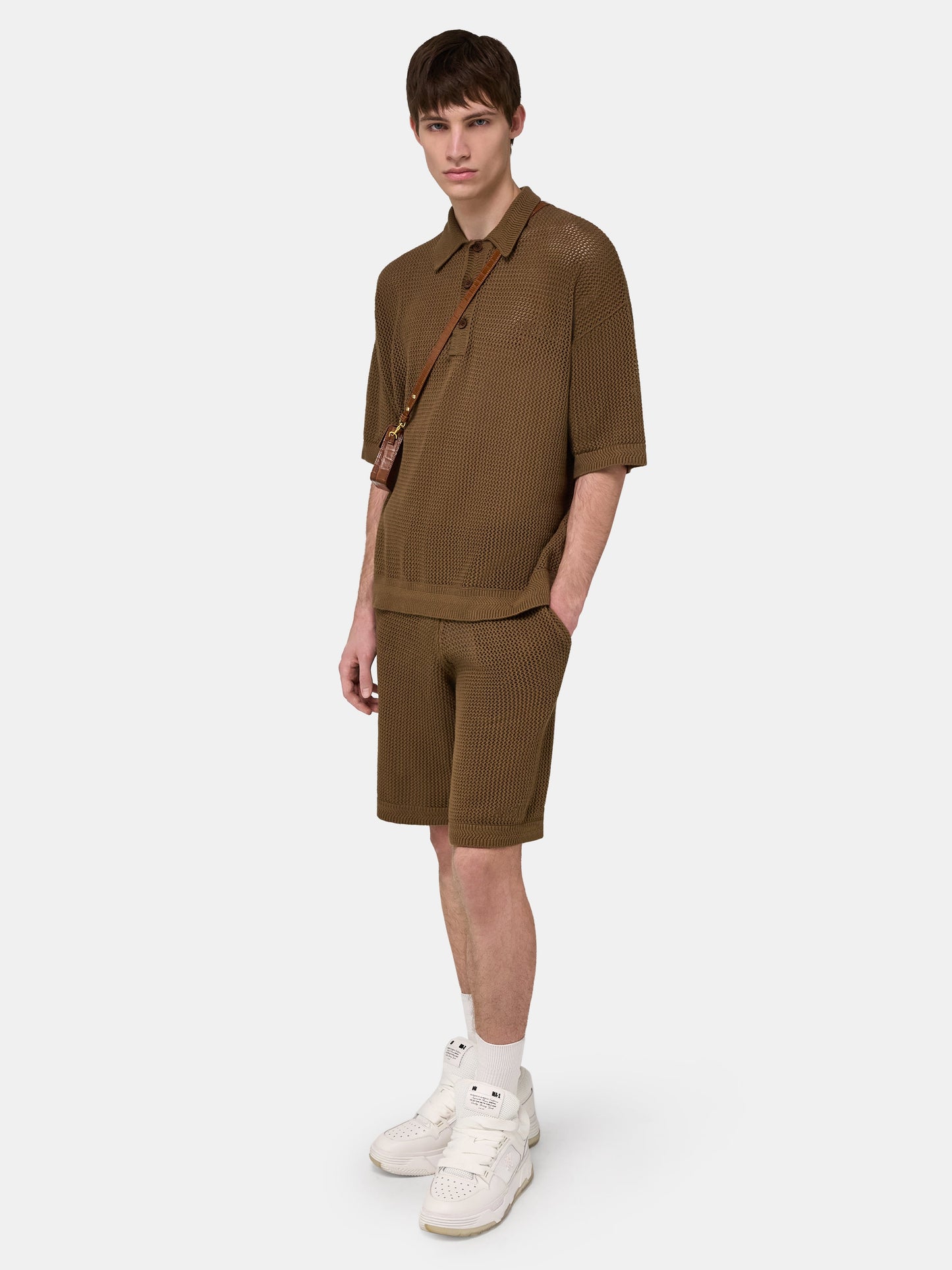 Amiri Crochet Mesh Polo - Espresso | Amiri Online
