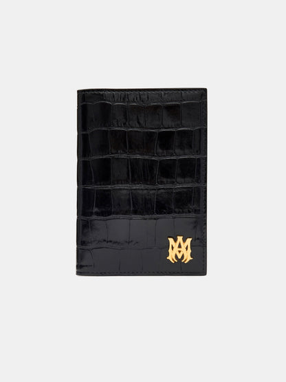 Croc Embossed Passport Holder - Black | Amiri Special Offer