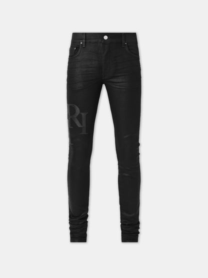 Waxed Staggered Logo Skinny Jean - Black Wax | Amiri Value