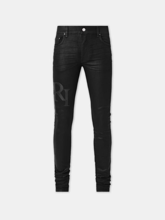 Waxed Staggered Logo Skinny Jean - Black Wax | Amiri Value