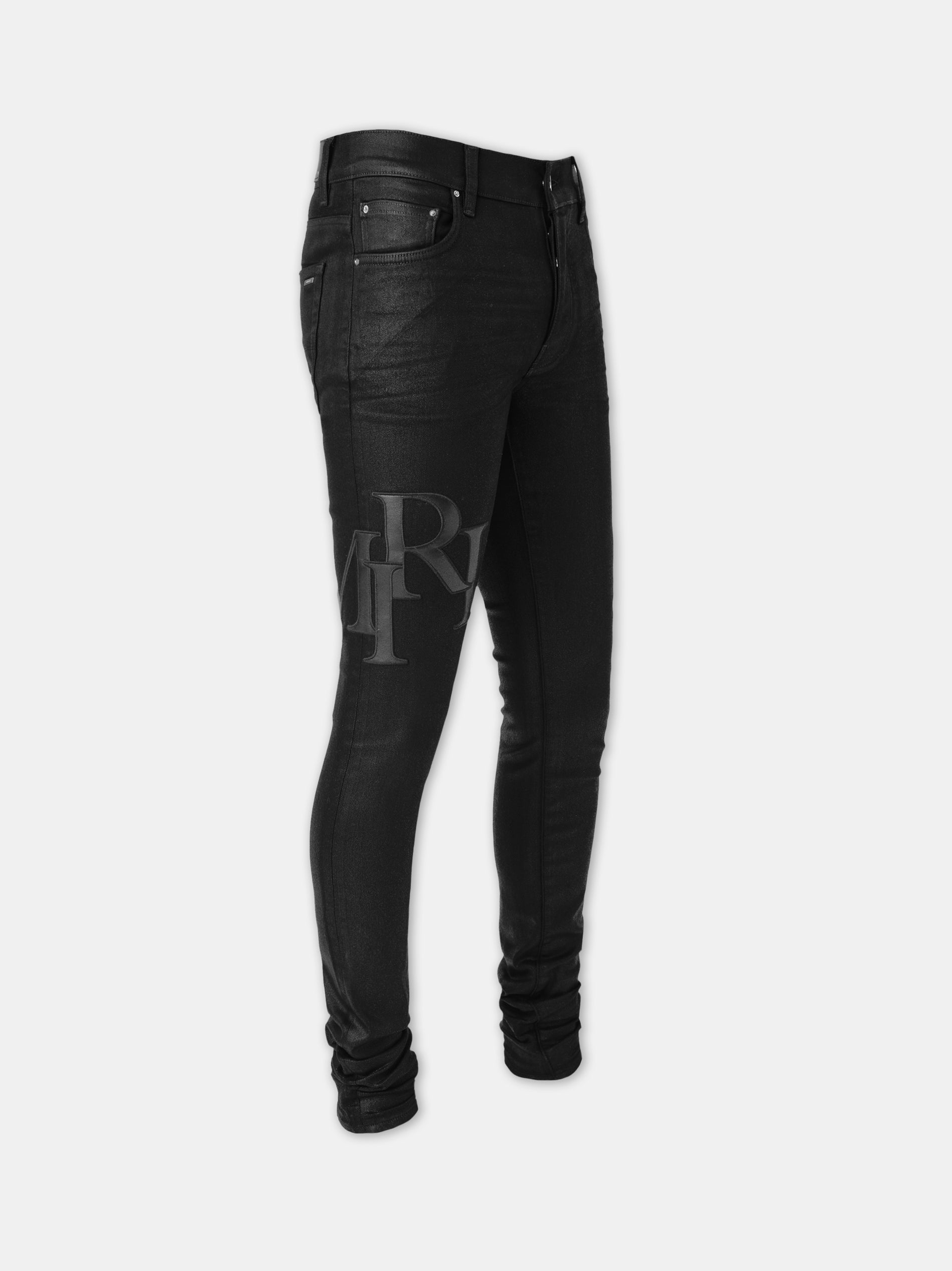 Waxed Staggered Logo Skinny Jean - Black Wax | Amiri Value
