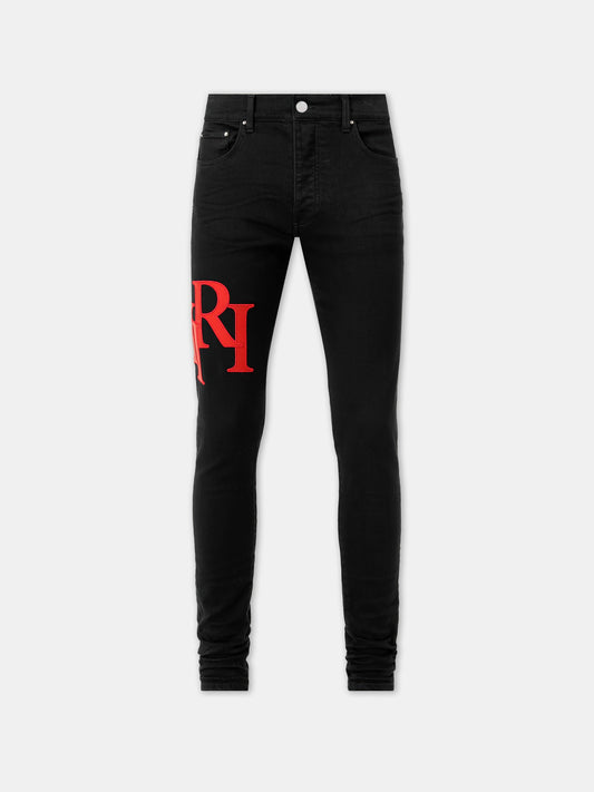 Staggered Logo Skinny Jean- Black Red | Amiri Affordable