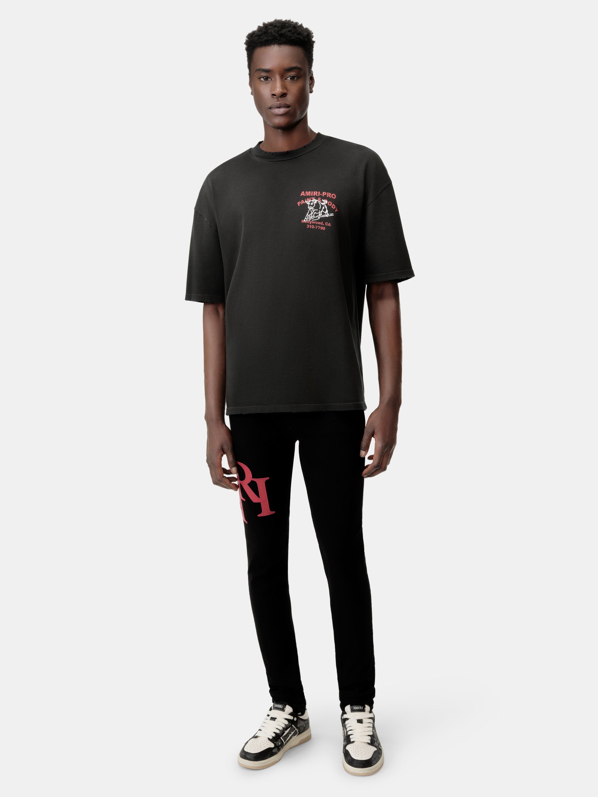 Staggered Logo Skinny Jean- Black Red | Amiri Affordable