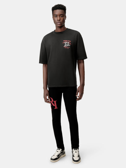 Staggered Logo Skinny Jean- Black Red | Amiri Affordable