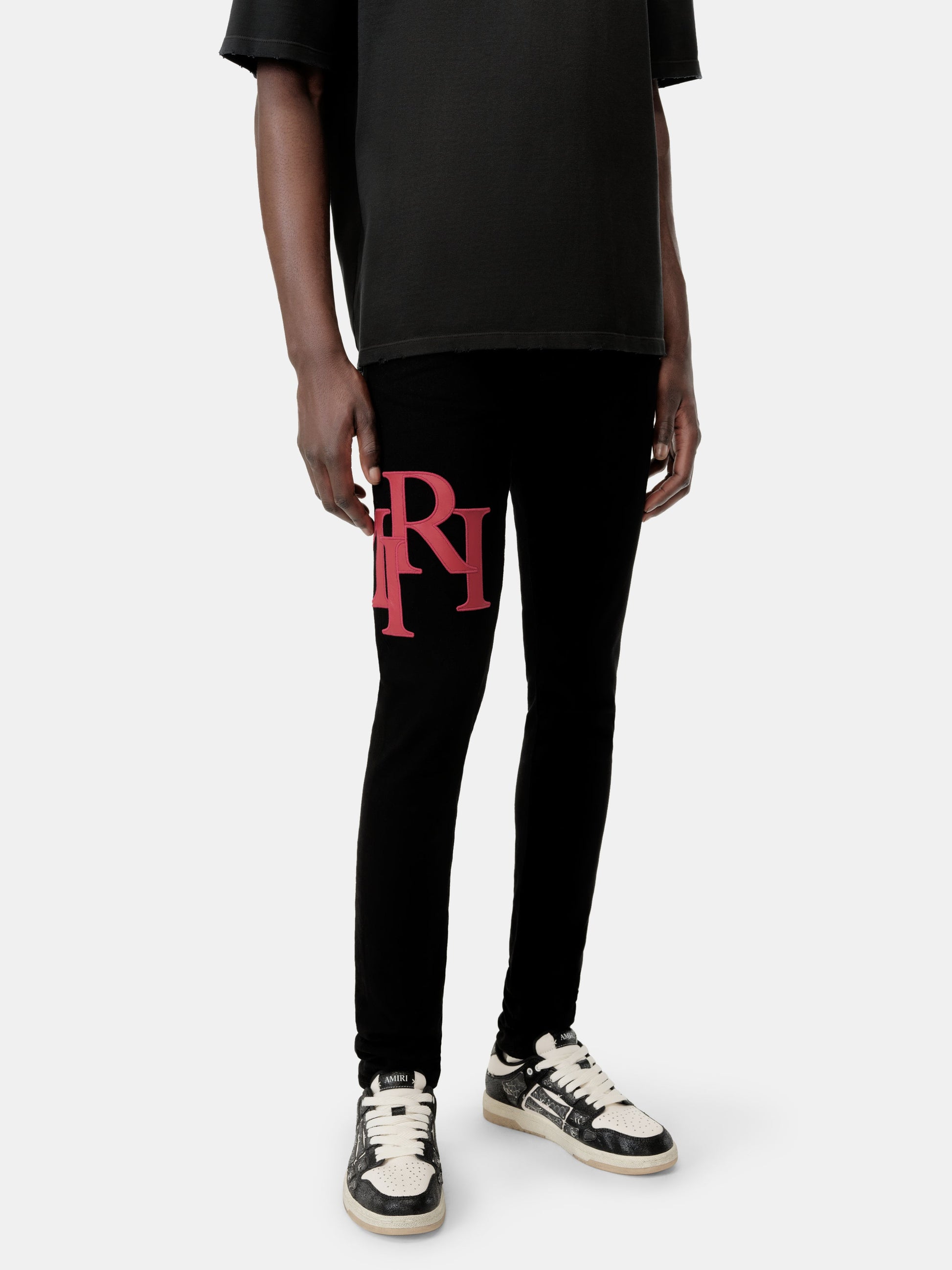 Staggered Logo Skinny Jean- Black Red | Amiri Affordable