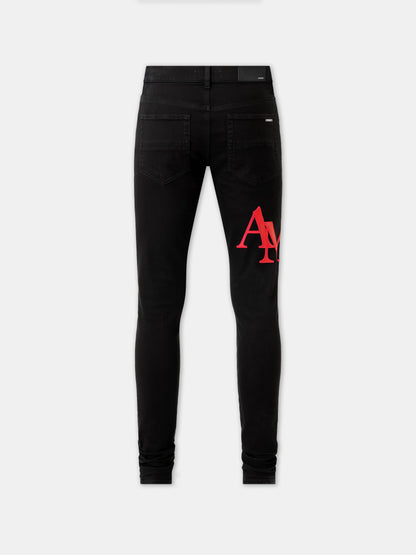 Staggered Logo Skinny Jean- Black Red | Amiri Affordable