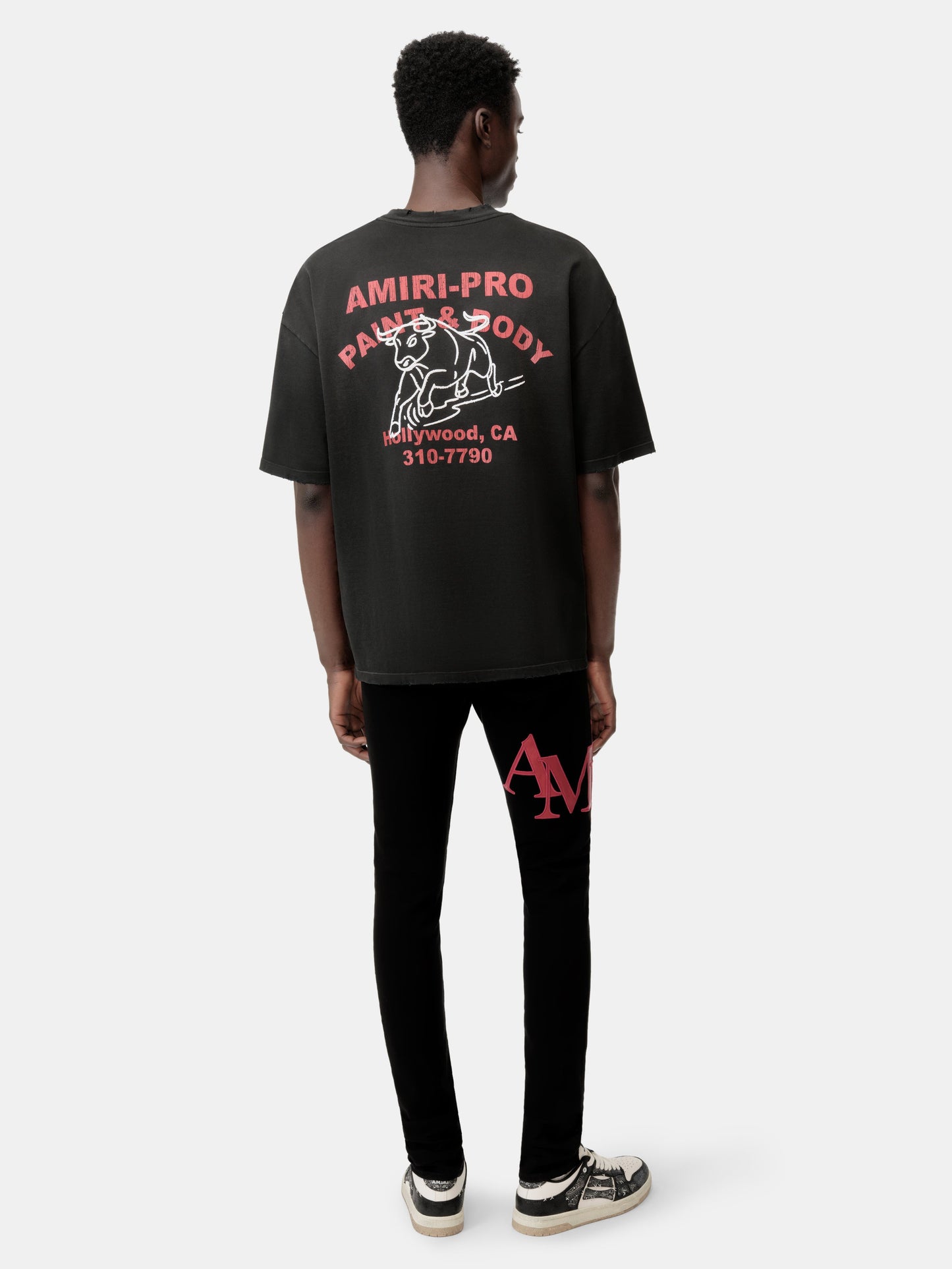 Staggered Logo Skinny Jean- Black Red | Amiri Affordable