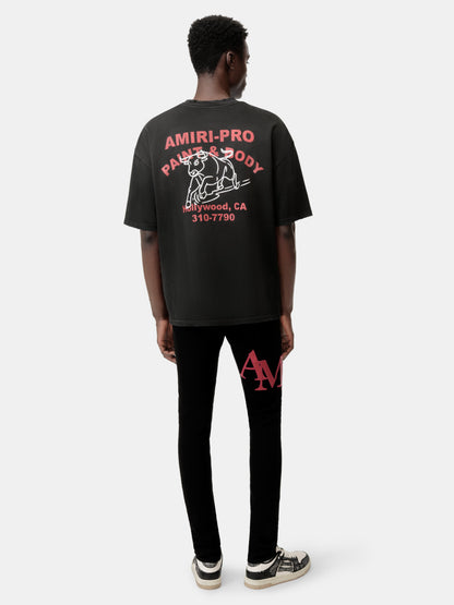 Staggered Logo Skinny Jean- Black Red | Amiri Affordable