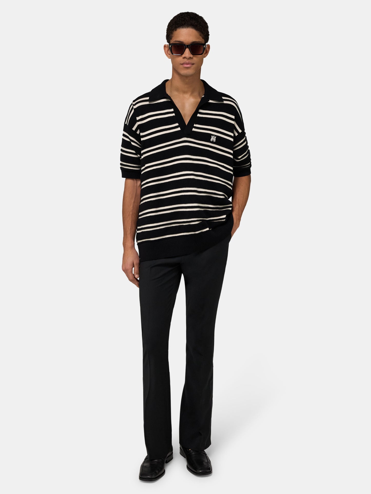 Ma Stripe Knit Ss Polo - Black | Amiri Best Seller