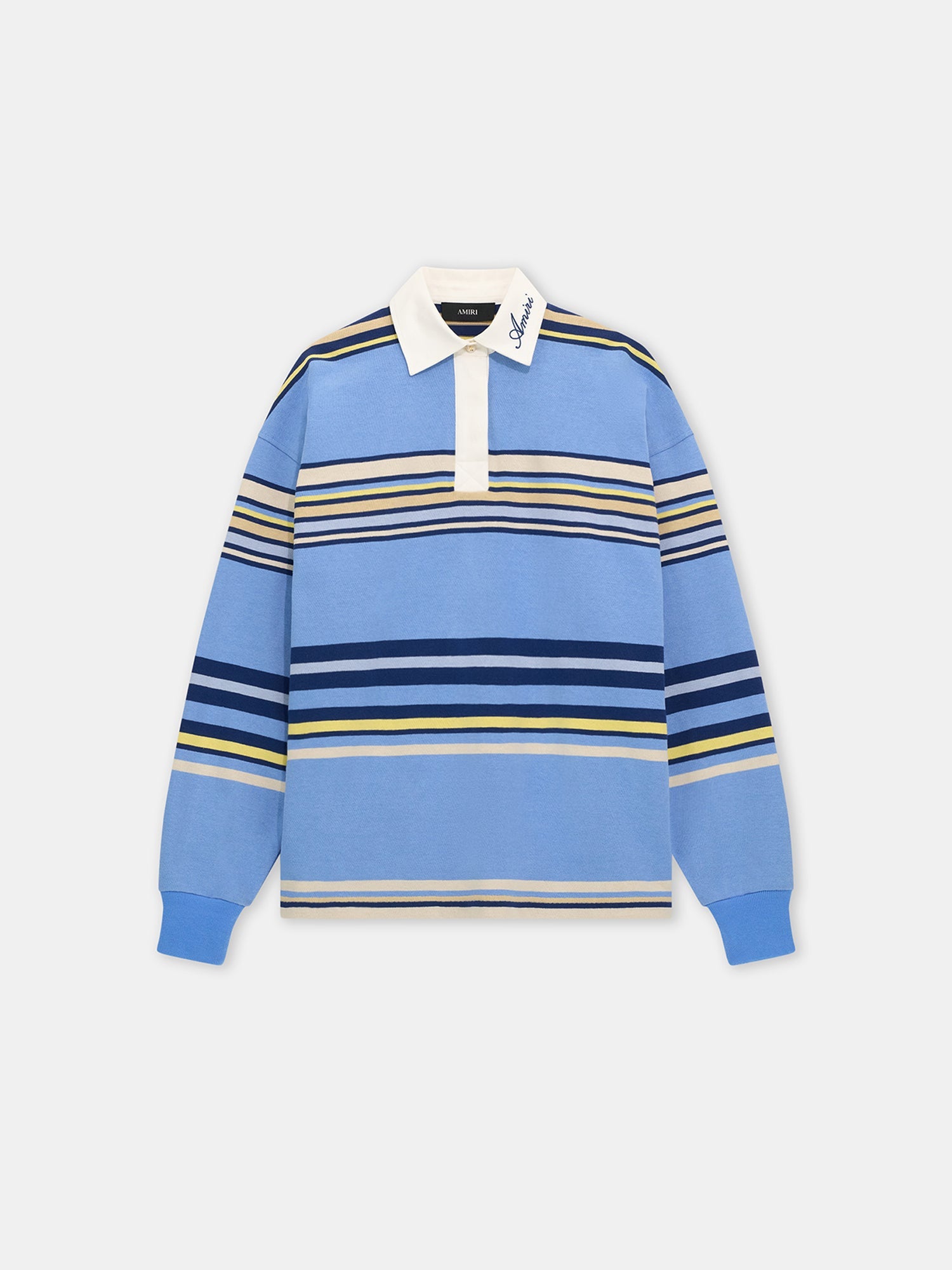 Striped Oversized Long Sleeve Polo - Blue | Amiri Online