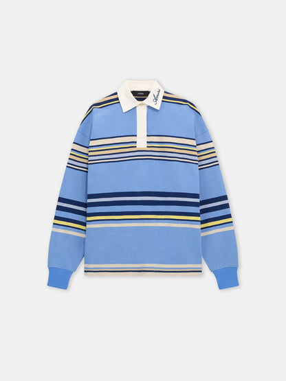 Striped Oversized Long Sleeve Polo - Blue | Amiri Online