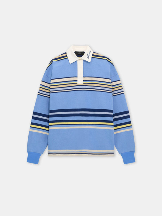 Striped Oversized Long Sleeve Polo - Blue | Amiri Online