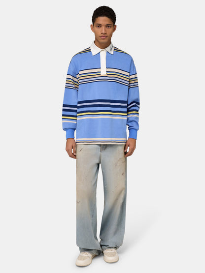 Striped Oversized Long Sleeve Polo - Blue | Amiri Online