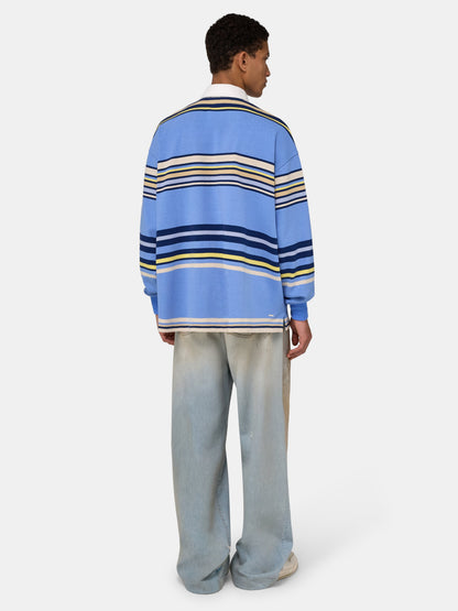 Striped Oversized Long Sleeve Polo - Blue | Amiri Online