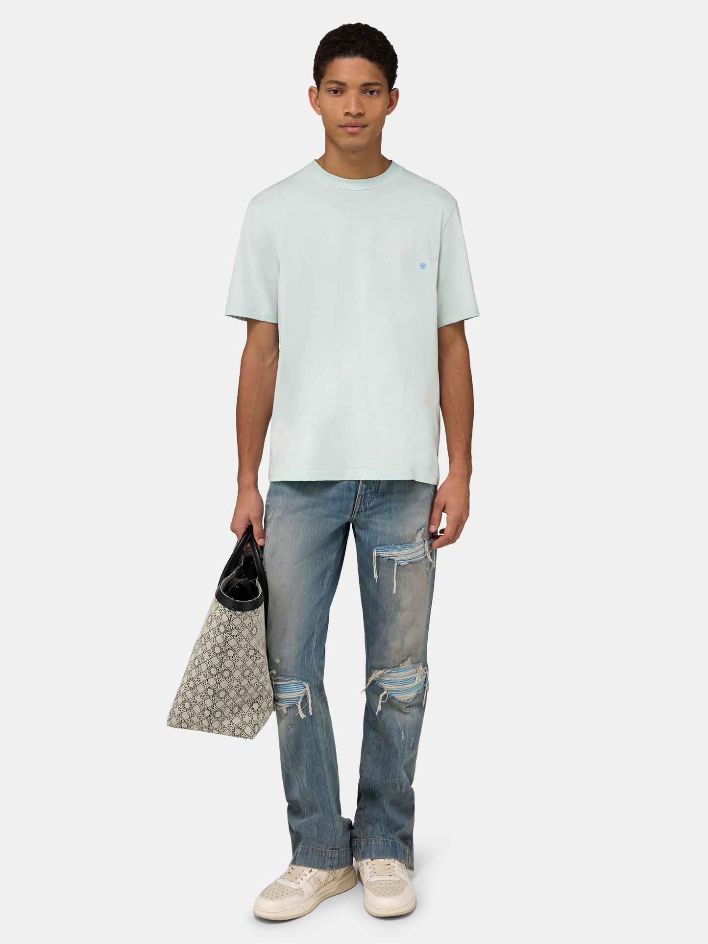 Amiri Quality Goods Label Tee - Powder Teal | Amiri Budget Friendly